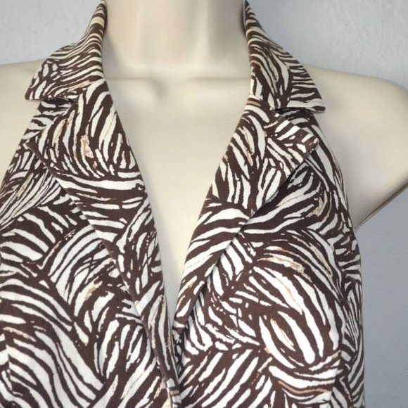 Sz 8P Madison Leigh “Ralph Lauren Look” Ivory & Brown Halter Dress - Picture 9 of 16